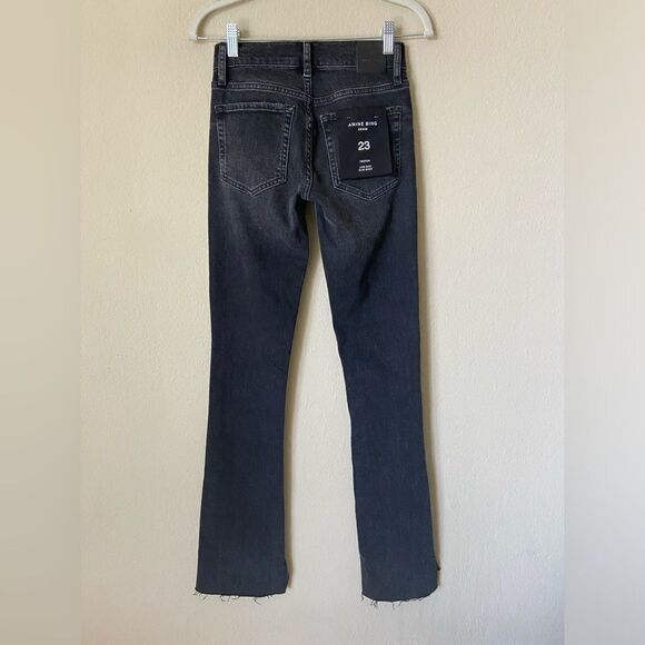 NWT Anine Bing Tristen Skinny Black Jeans Stoned Flare Mid Rise Size 23 - Picture 8 of 12